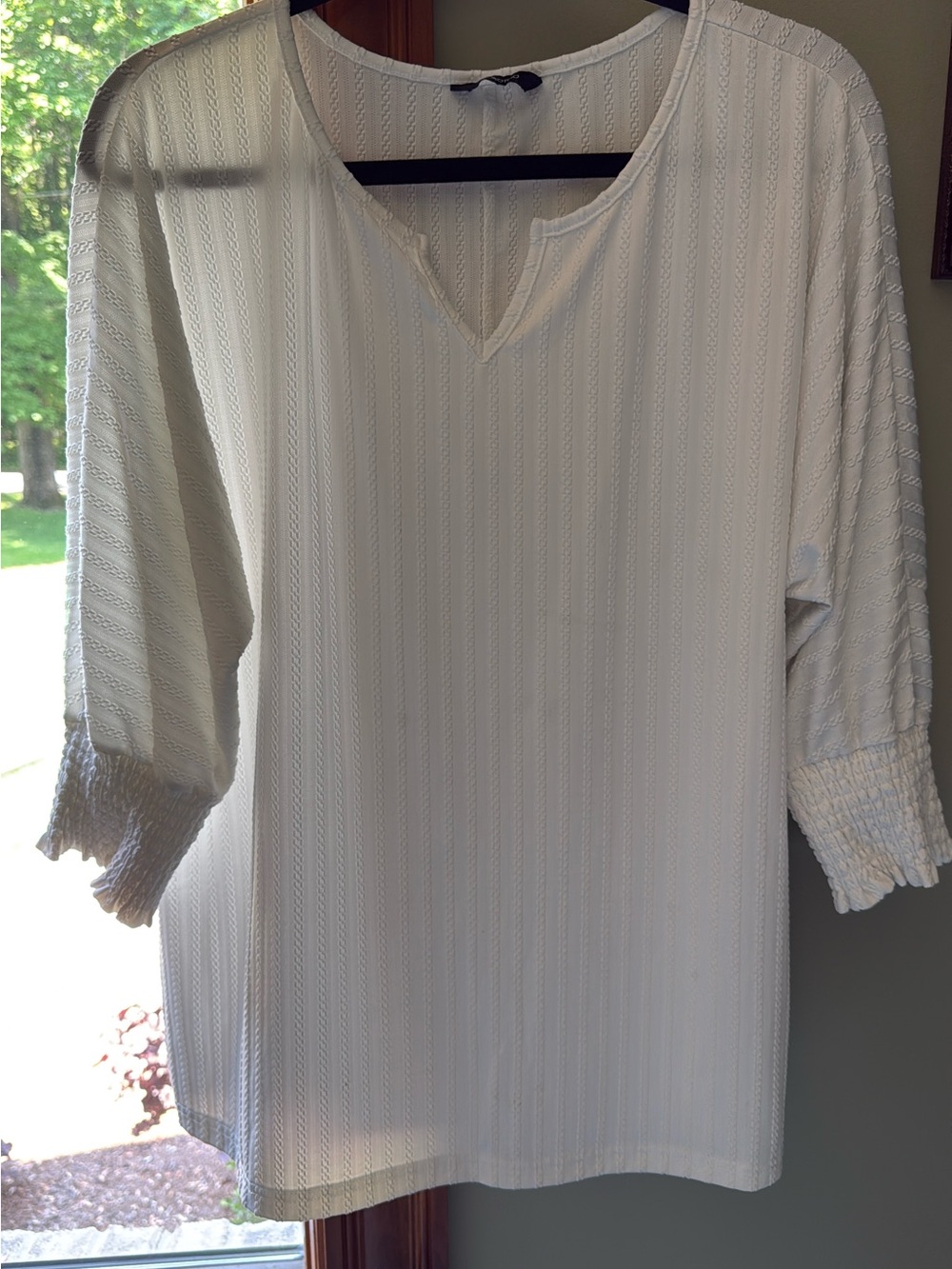 White Textured V-Neck Tunic Top